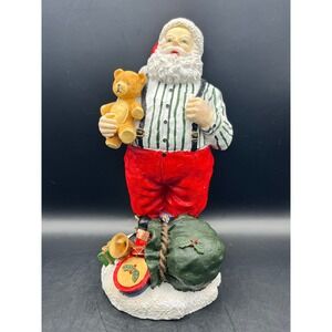 Vtg Resin Santa Claus Figurine Teddy‎ Bear Toy Sack Holiday Decoration 9"